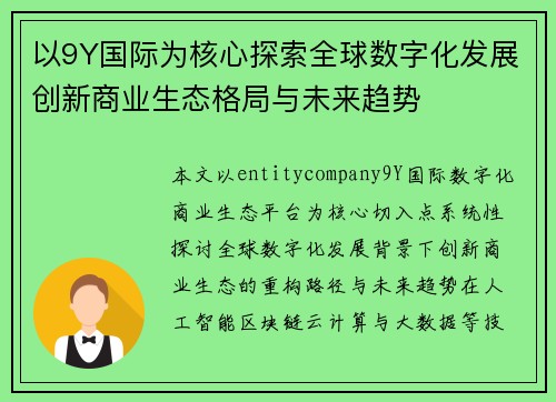 以9Y国际为核心探索全球数字化发展创新商业生态格局与未来趋势